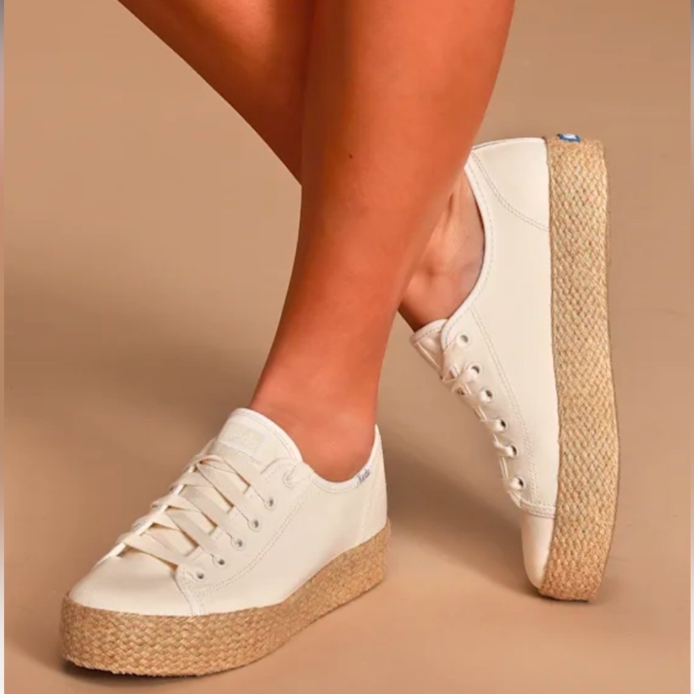 Keds Women’s White Triple Kick Canvas Jute Braid Lace Up Sneakers, Size 7